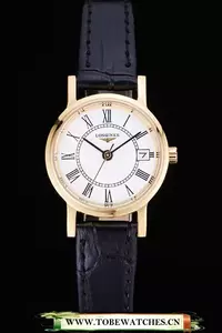 Longines La Grande Classique White Round Dial Gold Case Black Leather Band Small En60278