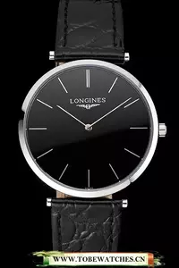 Longines Grande Classique Black Dial Stainless Steel Case Black Leather Strap En122750
