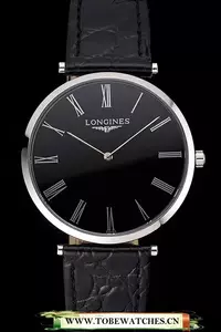 Longines Grande Classique Black Dial Roman Numerals Stainless Steel Case Black Leather Strap En122751