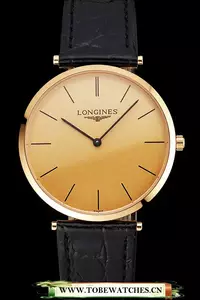 Longines Grande Classique Gold Dial Gold Case Black Leather Strap En122758