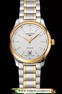 Longines Master White Dial Applied Indexes Hour Markers Two Tone Stainless Steel Bracelet En124547