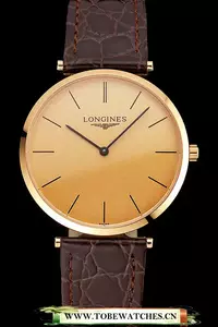 Longines Grande Classique Gold Dial Gold Case Brown Leather Strap En122759