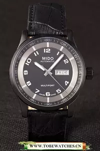 Mido Multifort Black Croco Leather Strap Black Silver Dial En59270