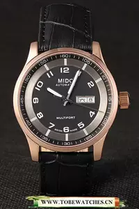 Mido Multifort Black Croco Leather Strap Black Silver Dial En59271