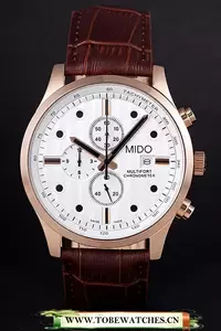 Mido Multifort Brown Croco Leather Strap White Dial En59275