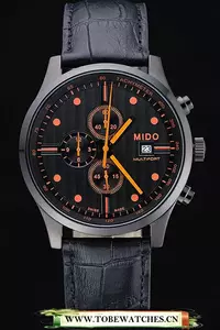 Mido Multifort Cronograph All Black & Orange Dial Black Leather Strap En60079