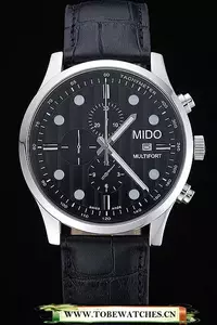 Mido Multifort Cronograph All Black & Grey Dial Black Leather Strap En60080