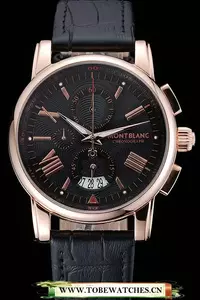 Montblanc Chronograph Black Dial Black Leather Bracelet Rose Gold Case En125117