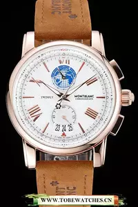 Montblanc Twinfly Chronograph White Dial Brown Suede Leather Bracelet En125123