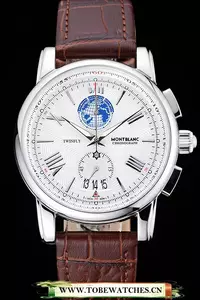 Montblanc Twinfly Chronograph White Dial Brown Leather Bracelet En125124