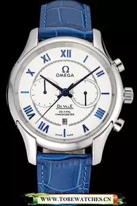 Omega Deville Silver Bezel With White Dial And Blue Leather Strap En59658