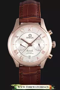 Omega Deville Rose Gold Bezel With White Dial And Brown Leather Strap En59660