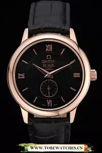 Omega Deville Prestige Small Seconds Black Dial Gold Case Black Leather Bracelet En60490