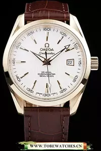 Omega Seamaster Aqua Terra Brown Strap White Striped Dial En58121