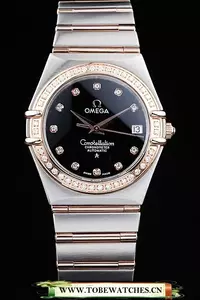 Omega Constellation Jewelry Diamond Case Radial Emblem Black Dial En58130