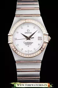 Omega Constellation Jewelry Diamond Case Omega Emblem White Dial En58133