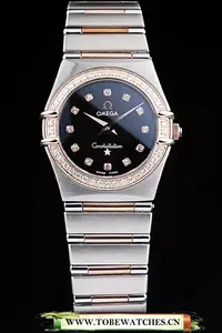 Omega Constellation Jewelry Diamond Case Black Dial En58138