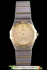 Lady Omega Constellation Stainless Steel Bracelet Golden Dial En59238