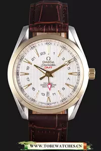 Omega Seamaster Gold Bezel With White Dial And Brown Leather Band En59665