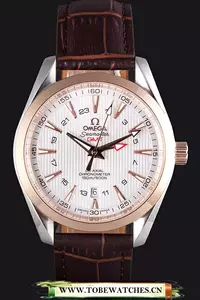 Omega Seamaster Rose Gold Bezel With White Dial And Brown Leather Band En59666