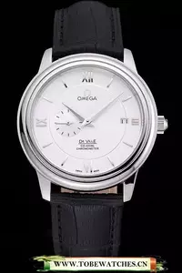 Omega De Ville Prstige Co Axial White Dial Silver Case Black Leather Strap Roman Numeral En121236