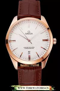 Omega Tresor Master Co Axial White Dial Rose Gold Case Brown Leather Strap En121399