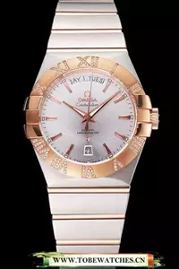 Omega Constellation White Dial Stainless Steel Case Rose Gold Bezel Two Tone Bracelet En121980