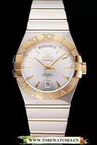 Omega Constellation White Dial Stainless Steel Case Gold Bezel Two Tone Bracelet En121981