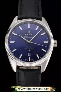 Omega Globemaster Blue Dial Stainless Steel Case Black Leather Strap En122238