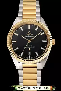Omega Globemaster Black Dial Stainless Steel Case Gold Bezel Two Tone Bracelet En122452