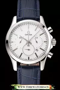 Omega Chronograph White Dial Stainless Steel Case Blue Leather Strap En123352