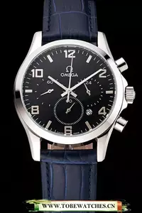 Omega Chronograph Black Dial Stainless Steel Case Blue Leather Strap En123353