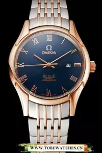 Omega De Ville Blue Dial Rose Gold Case Two Tone Bracelet En123888