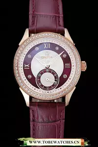 Omega Deville Prestige Dark Red Dial Gold Diamond Case Dark Red Leather Bracelet En125131
