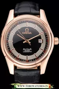 Omega Deville Black Crocodile Leather Bracelet Black Dial Watch En74482