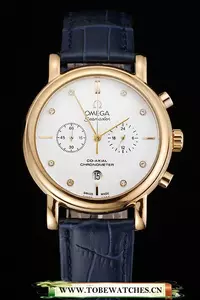 Omega Seamaster Vintage Chronograph White Dial Diamond Hour Marks Gold Case Blue Leather Strap En122597
