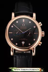 Omega Seamaster Vintage Chronograph Black Dial Diamond Hour Marks Rose Gold Case Black Leather Strap En122600