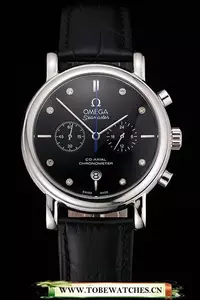 Omega Seamaster Vintage Chronograph Black Dial Diamond Hour Marks Stainless Steel Case Black Leather Strap En122601