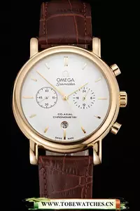 Omega Seamaster Vintage Chronograph White Dial Gold Case Brown Leather Strap En122603