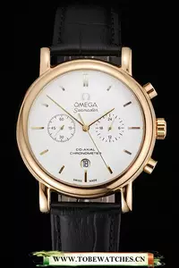 Omega Seamaster Vintage Chronograph White Dial Gold Case Black Leather Strap En122604