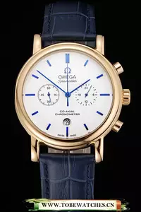 Omega Seamaster Vintage Chronograph White Dial Blue Hour Marks Gold Case Blue Leather Strap En122605