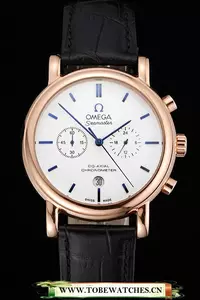 Omega Seamaster Vintage Chronograph White Dial Blue Hour Marks Rose Gold Case Black Leather Strap En122607