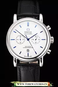 Omega Seamaster Vintage Chronograph White Dial Blue Hour Marks Stainless Steel Case Black Leather Strap En122612