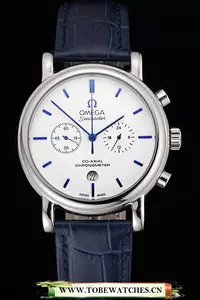 Omega Seamaster Vintage Chronograph White Dial Blue Hour Marks Stainless Steel Case Blue Leather Strap En122613