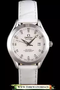 Omega Seamaster Lady White Leather Bracelet White Patterned Dial En59347