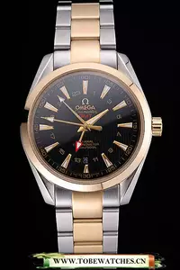 Omega Seamaster Planet Ocean Gmt Black Dial Two Tone Band En60291