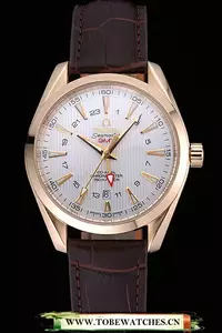 Omega Seamaster Planet Ocean Gmt White Dial Gold Case Brown Leather Band En60294
