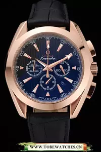 Omega Seamaster Aqua Terra Chronograph Black Dial Gold Case Black Leather Bracelet En60421