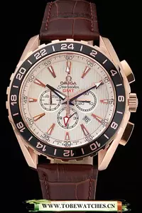 Omega Seamaster Aqua Terra Chrono Gmt Ivory Dial Brown Leather Bracelet En60423