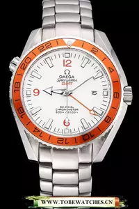 Omega Seamaster Gmt White Dial Orange Bezel Stainless Steel Case En60644